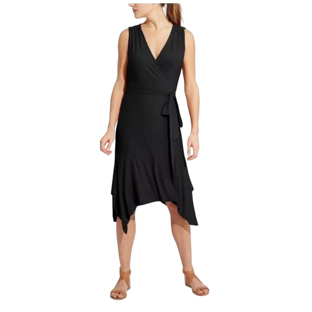 Athleta Activewear Flowy Windward Wrap Dress Black Balletcore Casual Size XS